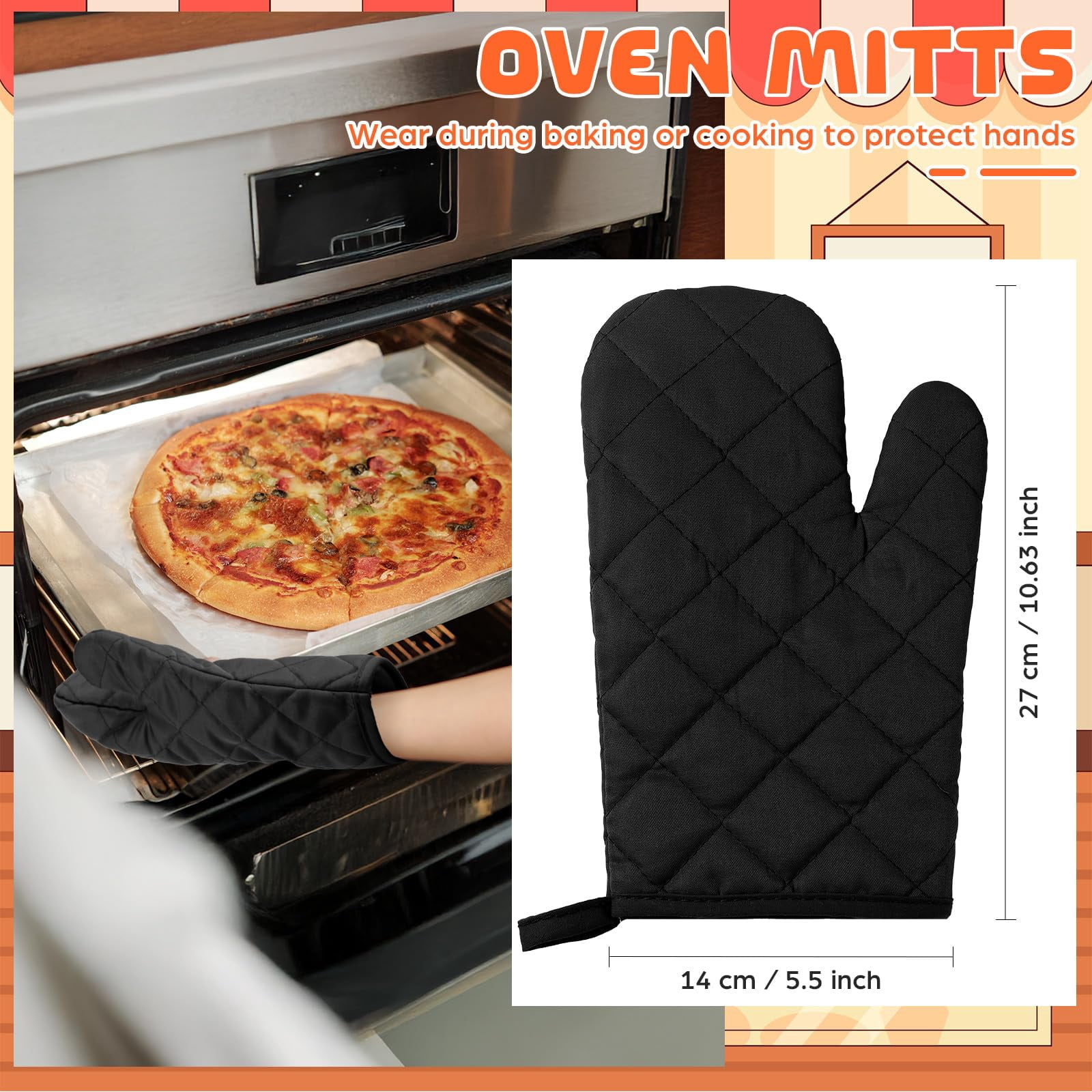 Oven Mitts 6 Pairs Heat Resistant Cotton Polyester Kitchen Gloves for Cooking Baking Grilling