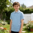 thumbnail image 2 of Byoo Boys Basic Polo Shirt Sporty Solid Color Short Sleeve Button Pullover Top Breathable School T Shirtï¼ Sky Blue, 2 of 5