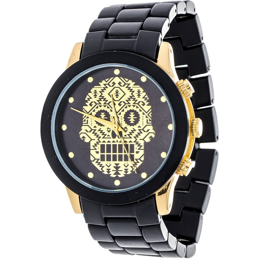 Iconic Skull Face Watch, Black Alloy Strap