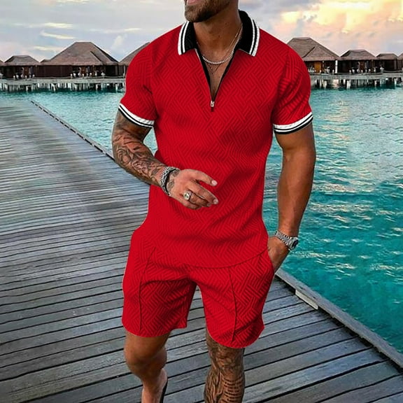 Vedolay Short Sets Men 2 Piece Outfits Mens 2023 Summer 2 Piece Set Short Sleeve T Shirts and Shorts Sets,Red 5XL