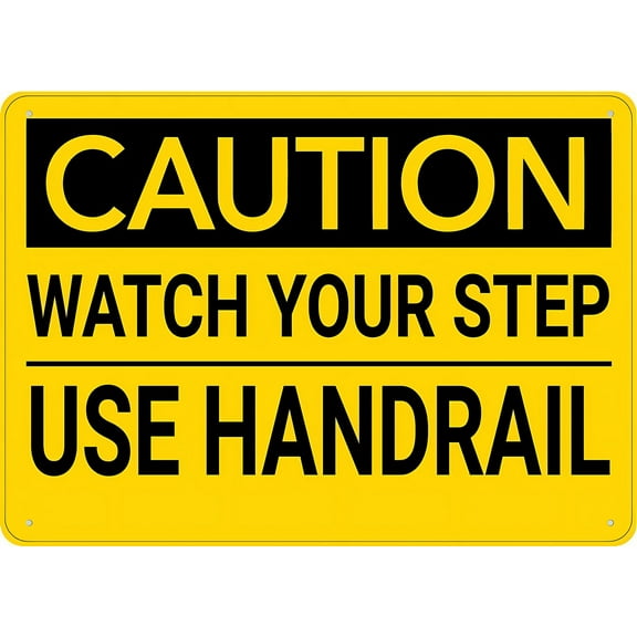 Caution Watch Your Step Use Handrail Metal Aluminum Sign 12 x 8 Inches - Weather Resistant, Waterproof, Indoor Outdoor Staircase, Ramp Use