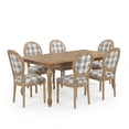 thumbnail image 3 of Christopher Knight Home 7-Piece French Country Extendable Dining Table with Upholstered Chairs, Natural+Blue Plaid, 3 of 16
