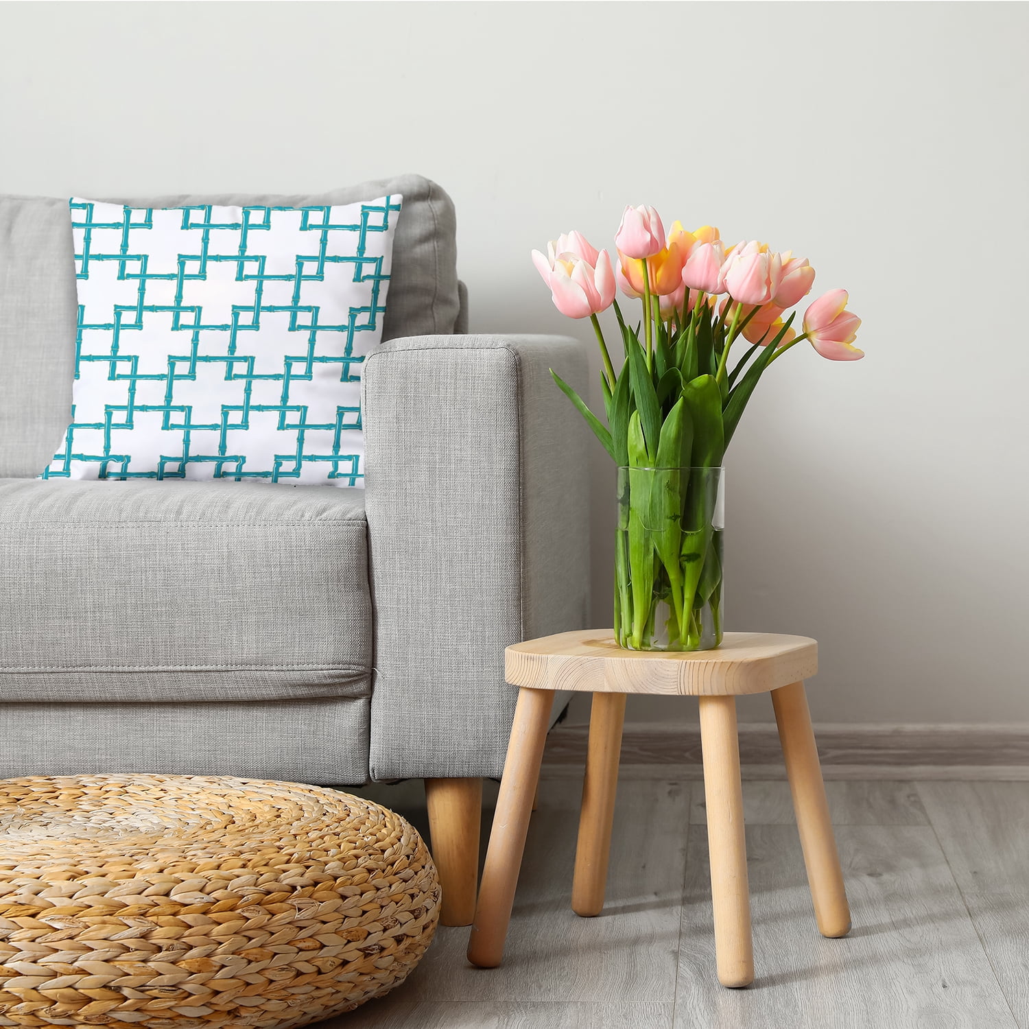 Simply Daisy 18" x 18" Mid-Century Blue, White, Multi-color Polyester Throw Pillow