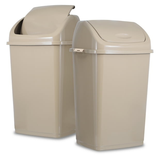 Superio Large Kitchen Trash Can 13 Gallon Beige 2 Pack Swing Top Trash