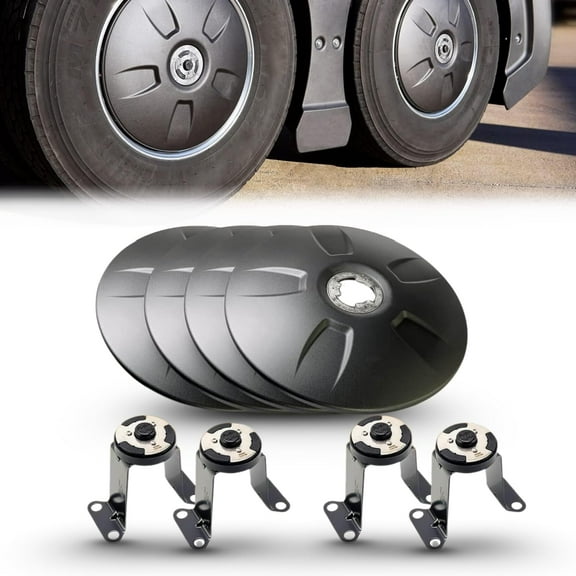 TORQUE Rear Axle Wheel Cover Black Aerodynamic Hubcap 33mm Screw-On ABS Chrome Plastic for Semi Truck (2 Pack) (Universal Fit) (TR587-TWC)