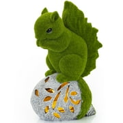 VP Home Flocked Squirrel with Glowing Acorn Solar Powered LED Outdoor Decor Garden Light