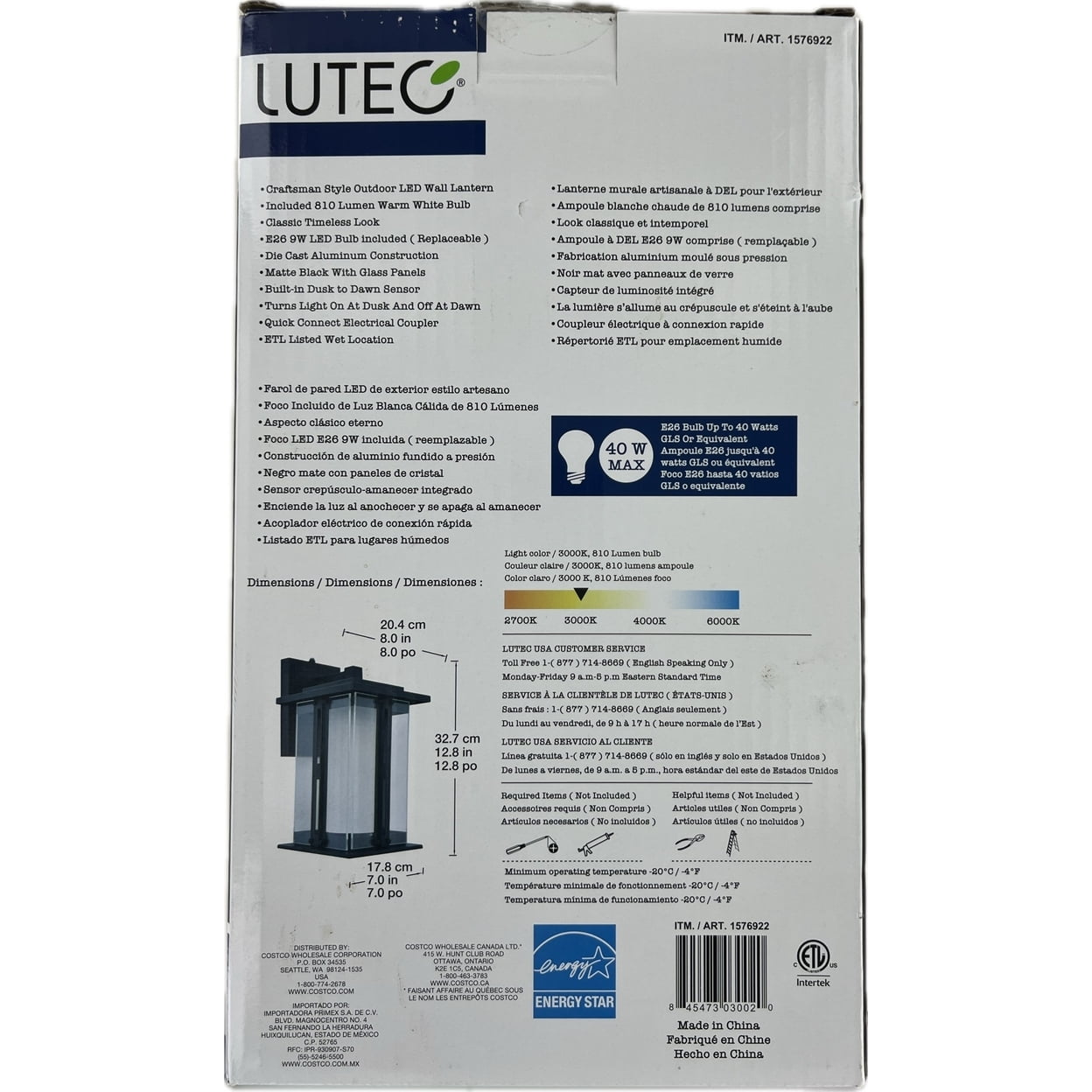 Lutec Outdoor LED Wall Lantern