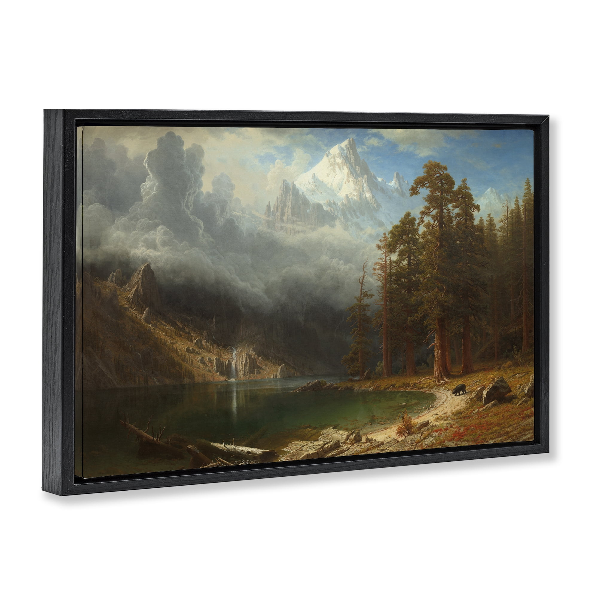 Stupell Industries Classical Bierstadt Mount Corcoron Landscape & Nature Painting Black Floater Framed Canvas Art Print Wall Art, 25 x 17