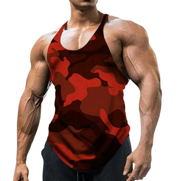 Sopiago Mens Quick Dry Camo Summer Tank Tops Moisture Wicking Sleeveless T Shirts Workout Gym Tank Tops for Men Muscle Shirts Red,XXL