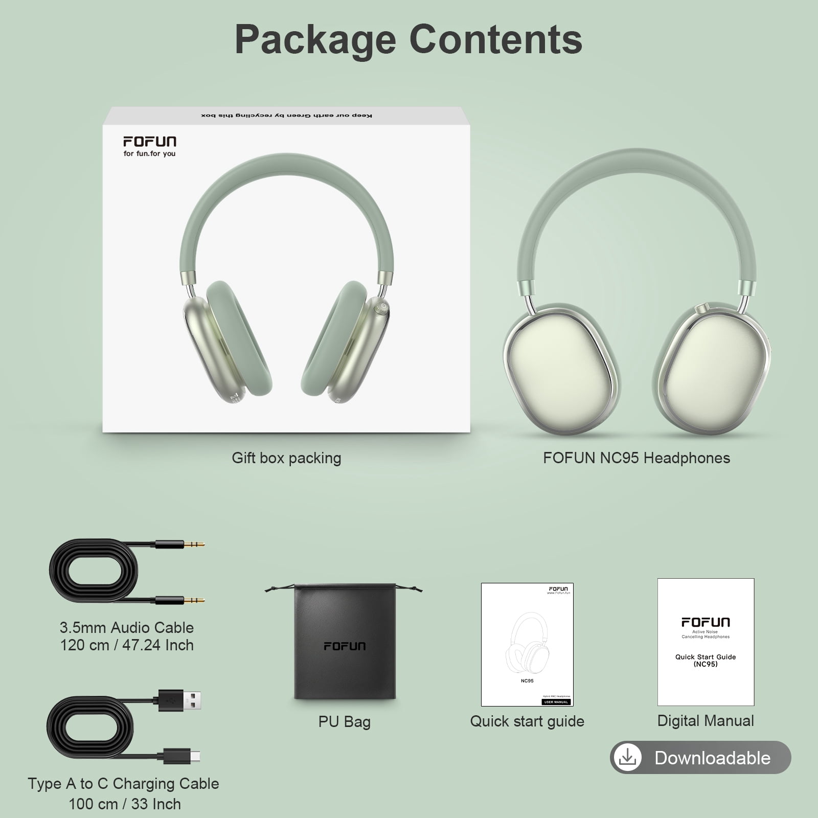 FOFUN NC95 Wireless Over Ear Headphones, Hybrid Active Noise Cancelling, Bluetooth 6.0 with Knob Control, 65H Playtime, App EQ Control, Hi-Res Audio, Comfort Fit for Travel and Workout