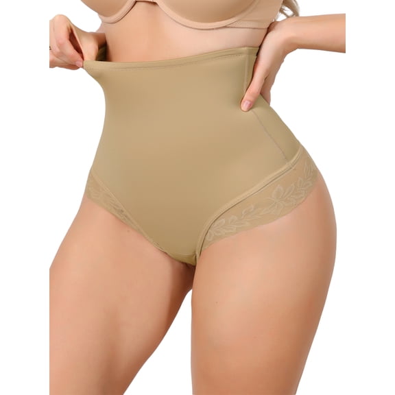 DARING DIVA Women's High Waisted Shapewear Thong for Tummy Control S Beige