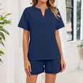 thumbnail image 6 of Lumtrix Women 2 Piece V Neck Matching Lounge Sets Clothing Spring Short Sleeve Shirt And Shorts 2026 Summer Airport Outfit Navy XL, 6 of 8