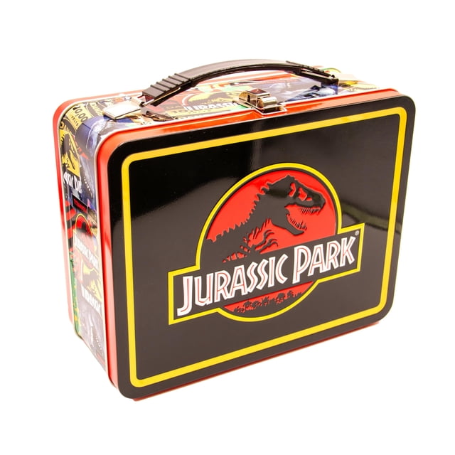 AQUARIUS Jurassic Park Fun Box - Caja de almacenamiento de lata resistente con mango de plástico y cubierta frontal en relieve, con licencia oficial de Jurassic Park y regalo coleccionable