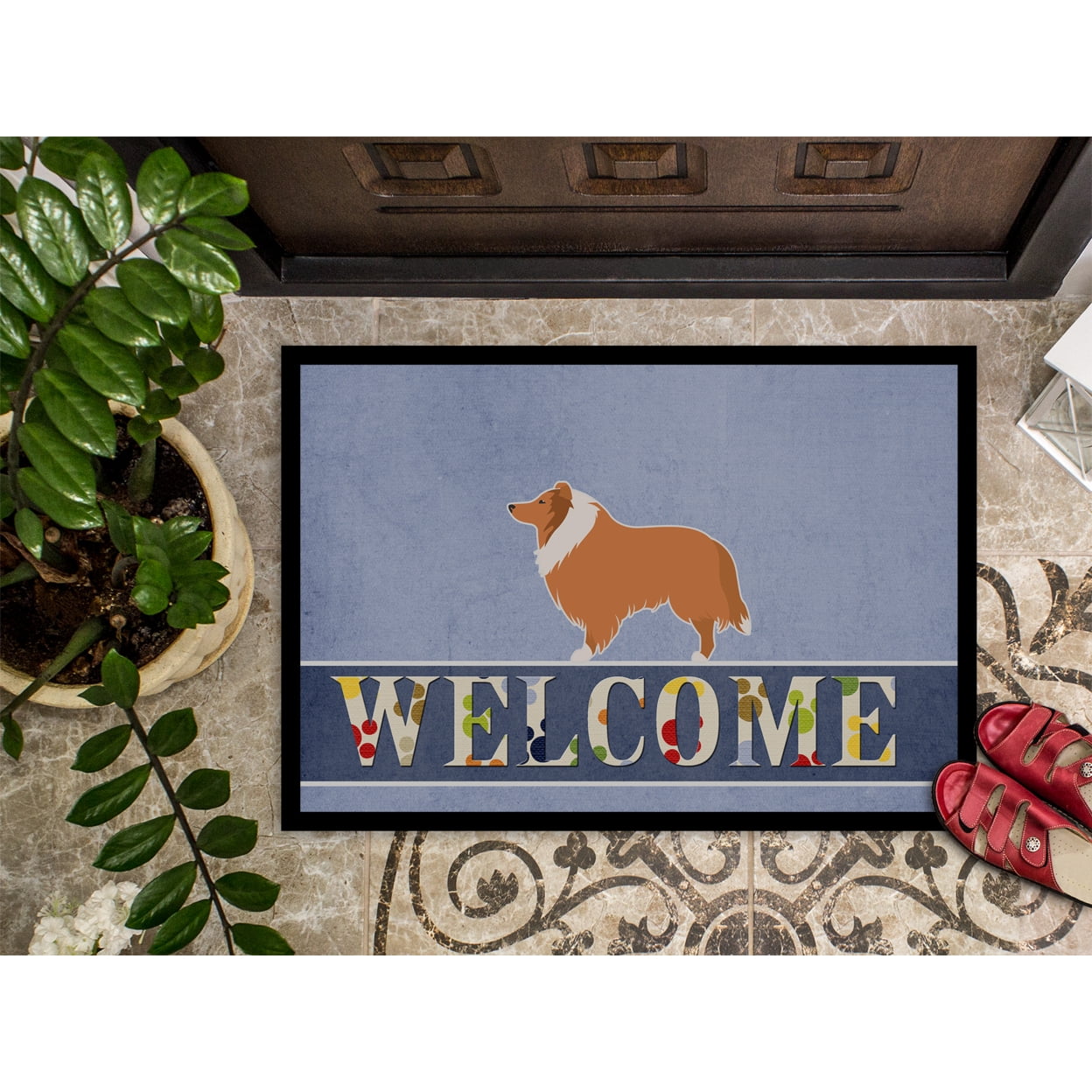Carolines Treasures BB5520JMAT Collie Welcome Door Mat Indoor Rug or Outdoor Welcome Mat 24x36 Doormat  24H X 36W