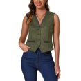 thumbnail image 1 of INSPIRE CHIC Chaleco de Mujer de Ante Sintético con Escote en V y Botón, Casual Sin Mangas, Verde Militar M, 1 of 5
