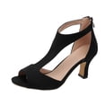 thumbnail image 1 of Bolso sencillo con cremallera trasera y zapatos de Boca de pescado para mujer, sandalias romanas de tacón fino vacío lateral de talla grande para verano, 1 of 4
