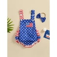 thumbnail image 3 of Suealasg 4th of July  Newborn Girl Outfit Stripes Stars Print Overalls Romper +Hairband 3 6 9 12 18 Months Summer Baby Girls Clothes, 3 of 8