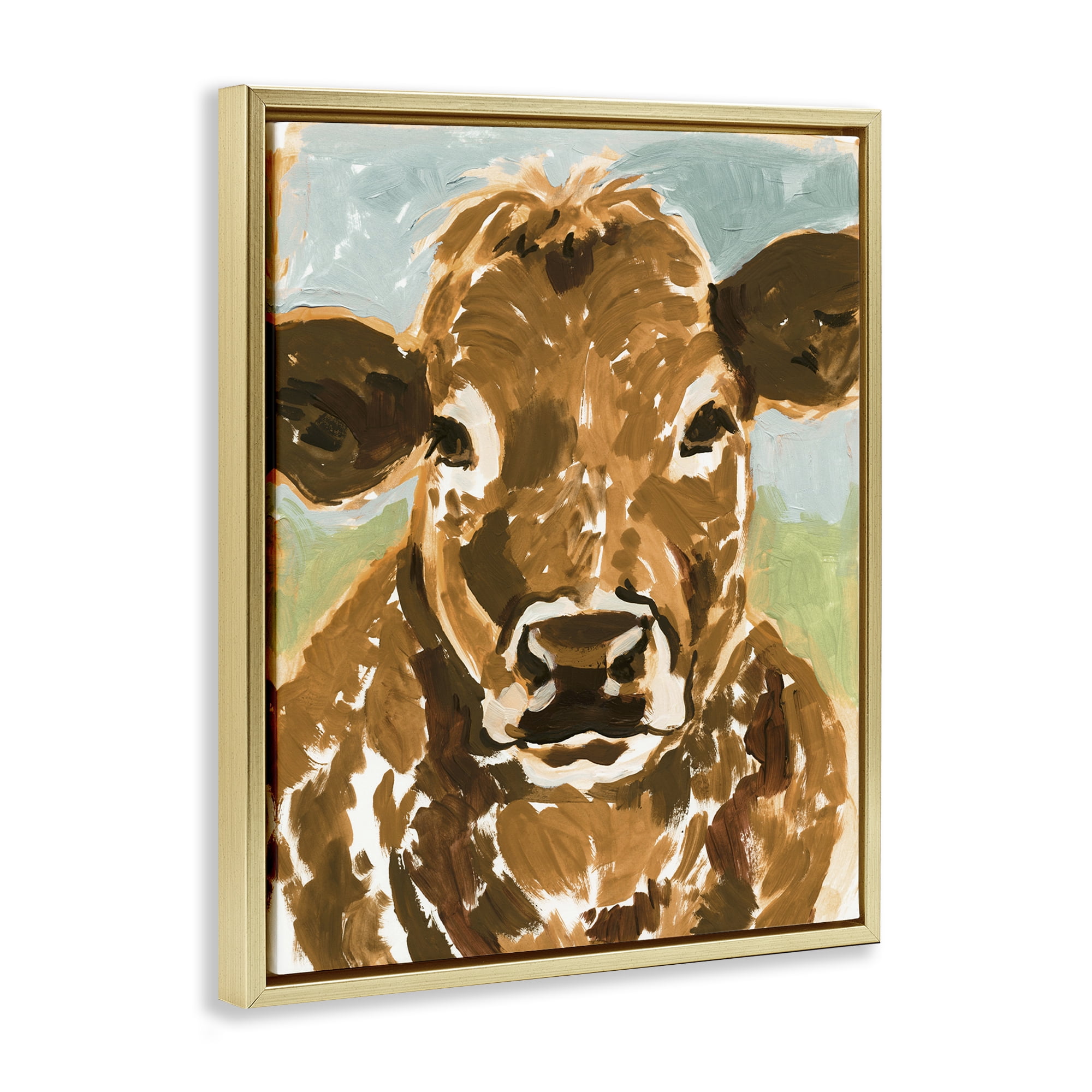 Stupell Industries Spotted Cattle Calf Animals & Insects Painting Gold Floater Framed Canvas Art Print Wall Art, 17 x 21