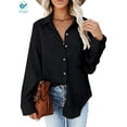 thumbnail image 3 of Deago Womens Corduroy Button Down Shirts Boyfriend Long Sleeve Oversized Blouses Tops (Black, L), 3 of 9