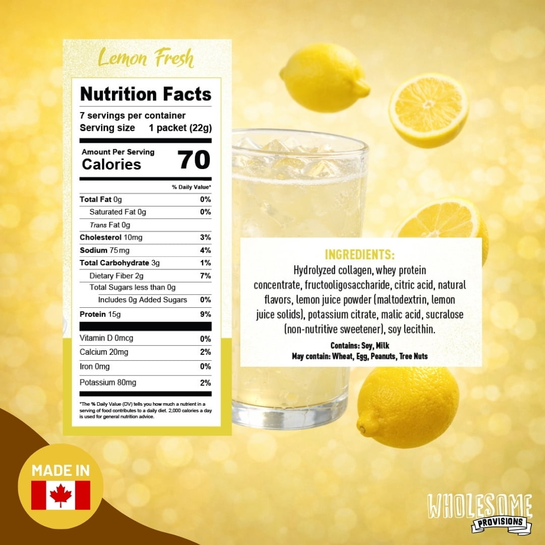 Protein Fruit Drink Mix, 15g Protein, Low Sugar, Collagen + Prebiotics, No Artificial Colors or Dyes, Refreshing by Wholesome Provisions(Pack of 5, Lemon)