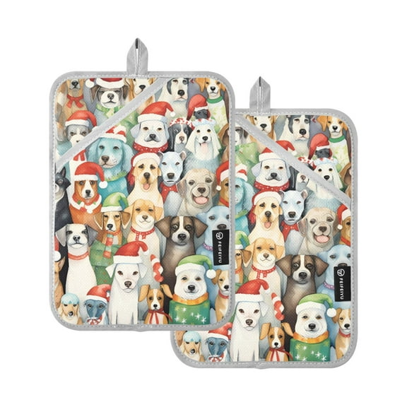 ALAZA Christmas with Dogs Pot Holders Set of 2 Heat Resistant Kitchen Oven Mitts