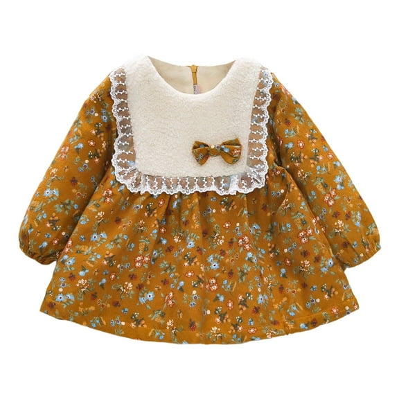 Sngxgn Girls Long Sleeve Stretchy Dress A line Twirly Skater School Party Dress(Yellow,10)