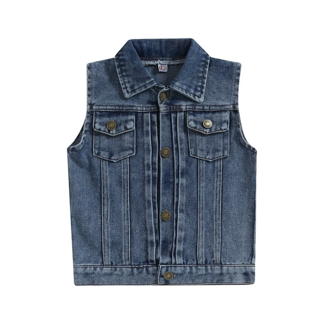SUNSIOM Veste Sans Manches pour Enfants, Col Rabattu, Fermeture à Boutons, Veste en Denim Décontractée pour Filles et Garçons
