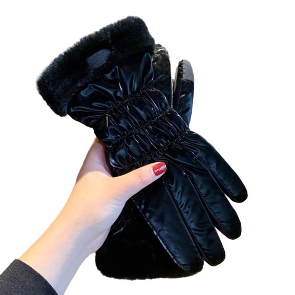 1 Pair Winter Gloves Thick Plush Lining Windproof Warm Cold Resistant Five Fingers Waterproof Anti slip Soft Lady Riding Cycling Gloves