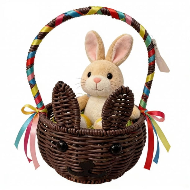 Yhmxh Organizadores y almacenamiento Cesta de Pascua tejida a mano para la compra de conejos, cesta de baño, cesta de mano, cesta de picnic al aire libre Almacenamiento de ducha