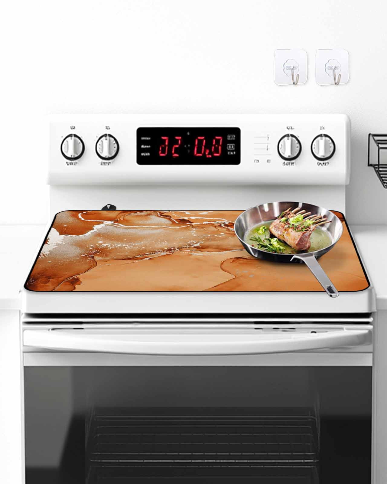 Stove Top Covers for Electric Stove, Marble Burnt Orange Glass Stovetop Cover Protector, Modern Abstract Ink Painting Luxury Induction Cooktop Protector Oven Mat for Kitchen Countertop 28.5"x20.5"