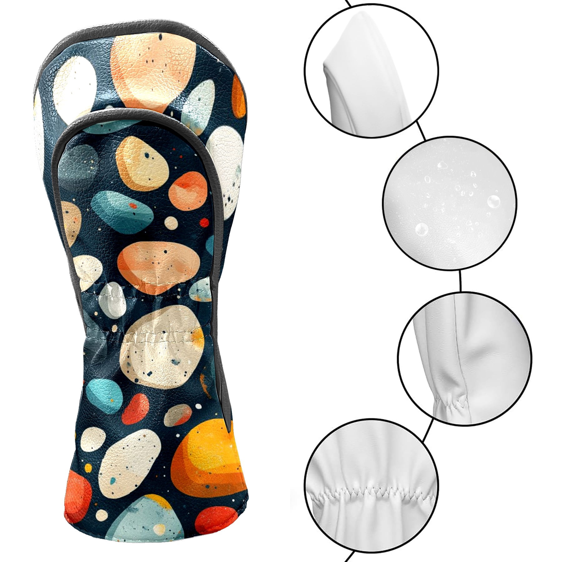 Golf Head Covers Colorful Stone Pattern for Driver, Wood & Hybrid, Premium Waterproof PU Leather with Plush Lining, Unique Abstract Golf Gifts