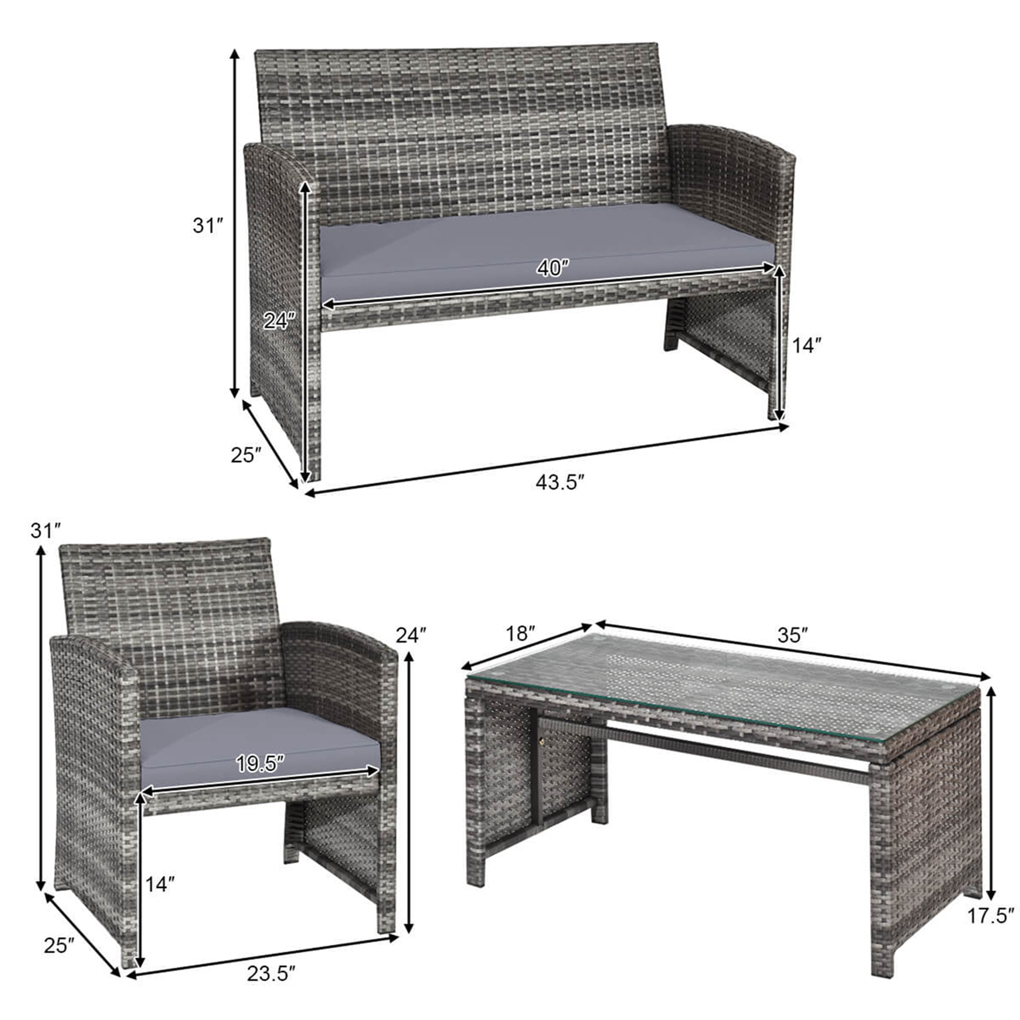 Costway 4 Steel Functional Outdoor Conversation Sets with Loveseat and Chairs, Gray