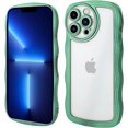 thumbnail image 2 of Designed for iPhone 13 Pro Max Case Curly Wave Frame Pattern for Women Girl Men, Luxury Plating with Full Camera Lens Protection Bumper for iPhone 13 Pro Max 6.7"-Green, 2 of 9