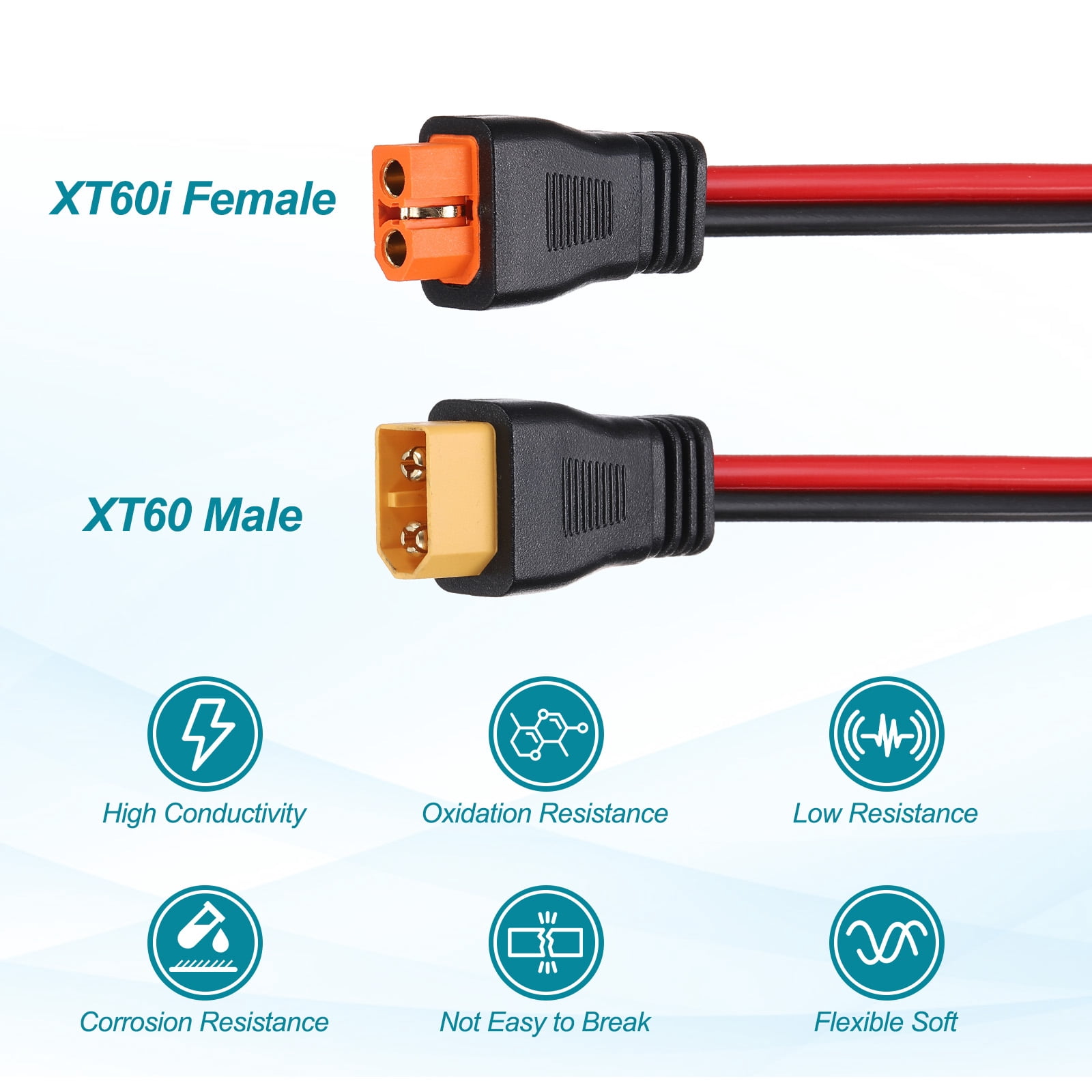 Uxcell 300VDC XT60 Extension Cable, 12AWG 10FT XT60i Female to XT60 Male Connector Cable for RC Battery Portable Power Station Solar Panel FPV Drone