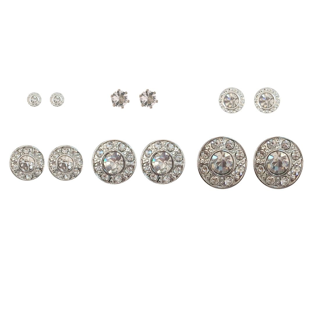 Time and Tru Women's Jewelry Essentials Simulated Diamond Pave Stud Earrings, 6-Pack
