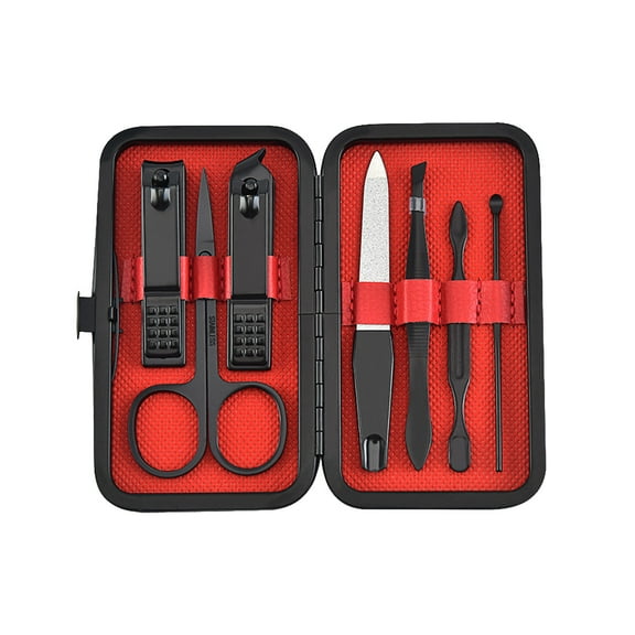 7-Piece Stainless Steel Manicure Tool Set with Nail Clippers Scissors, Compact 11x6cm Size for Travel Home Nail Care