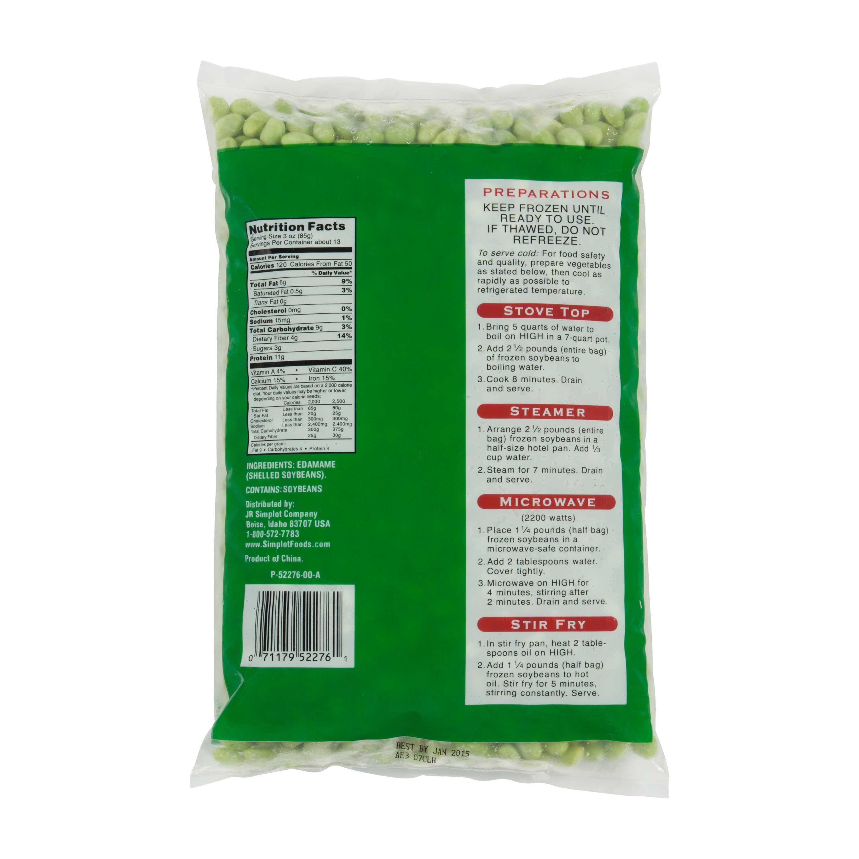 Simplot Shelled Edamame - 2.5 lb. bag, 6 bags per case