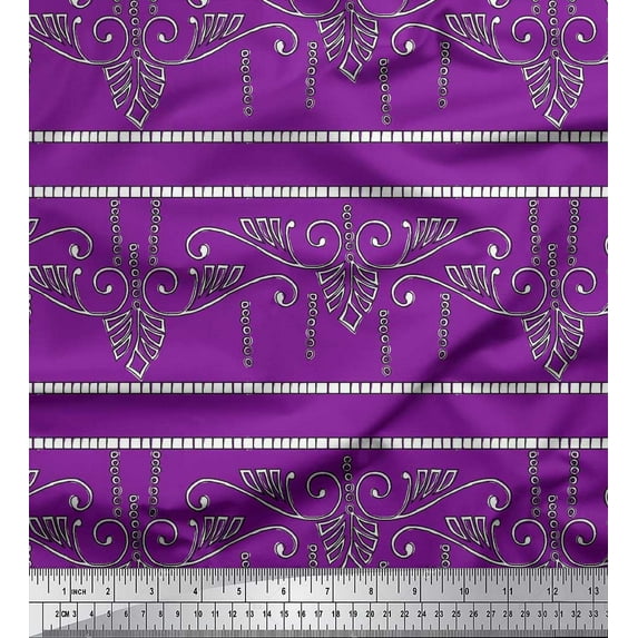 Soimoi Velvet Fabric Swirl & Floral Block Print Fabric by Yard 58 Inch Wide