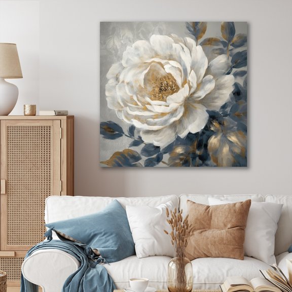Designart "Emotions Of White Blue Peony Flower II" Floral Peony Canvas Wall Art