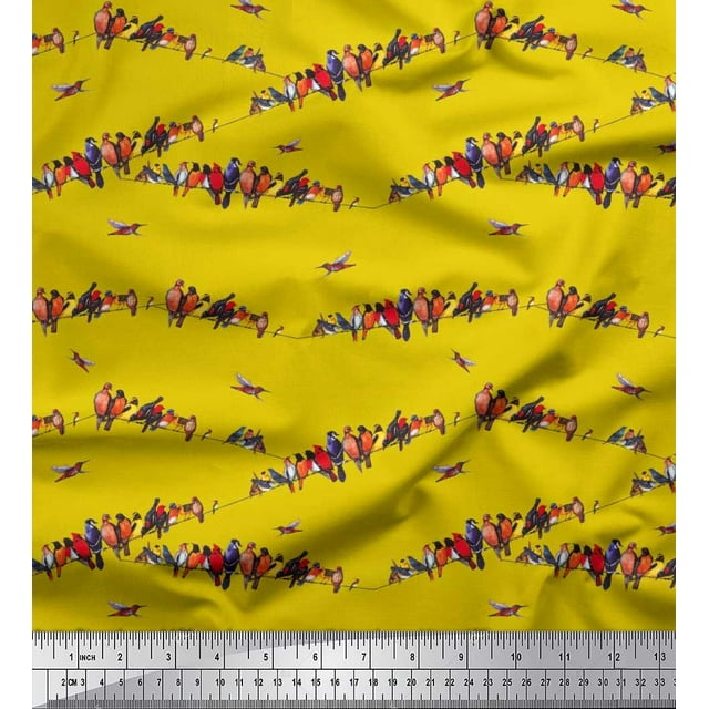 Soimoi Velvet Fabric Colorful Bird Printed Craft Fabric by the Yard 58 Inch Wide