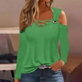thumbnail image 2 of HAPIMO Women's Loose Shirts Vacation Fashion Solid Color Tops Workout Cold Shoulder Tees Outfits Casual Elegant Keyhole Neck Pullovers Green S, 2 of 5