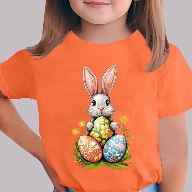Blusas y camisas de manga corta con cuello redondo Camiseta estampada de manga corta de Pascua para niños Cuello redondo Manga corta Casual Versátil Para niñas Niños Top de poliéster
