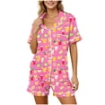 thumbnail image 5 of Enjoytime Cute Pajama Sets for Women Print Comfy 2 Piece Sleepwear Short Sleeve Button Down Shirts with Shorts Loungewear Set, 5 of 7