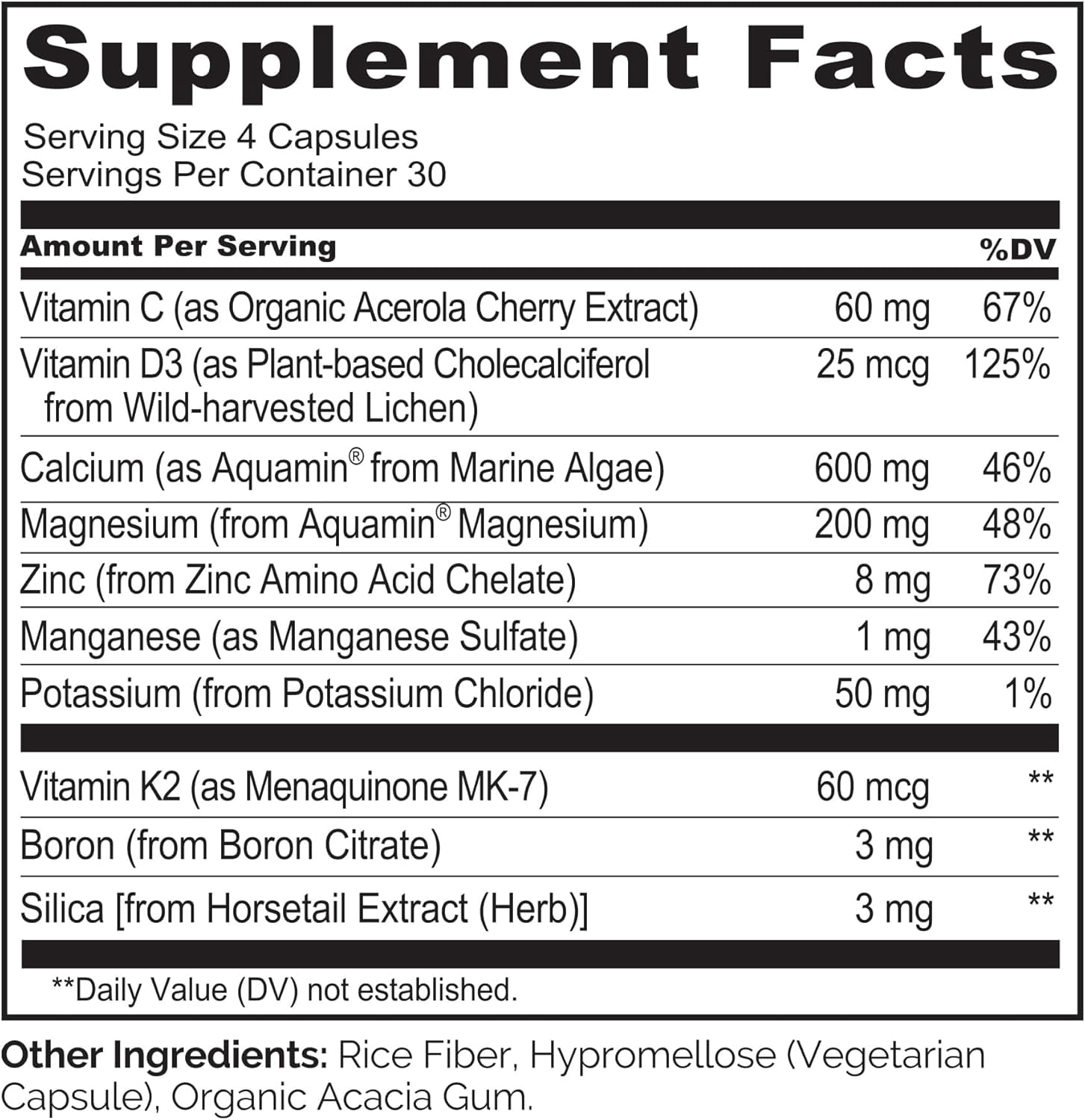 NATURELO&nbsp;Calcium&nbsp;Supplement - Vitamin C,&nbsp;Vitamin D3, K2, & Ca Magnesium Zinc for Bone Strength with Calcium 600mg - Plant-Based, 120 Vegetarian Capsules, Non-GMO, Soy & Gluten-Free