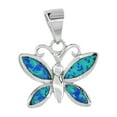 thumbnail image 2 of Sterling Silver Synthetic Opal Butterfly Necklace for Women Hand Inlay 5/8 inch 20 inch ROPH_25, 2 of 4