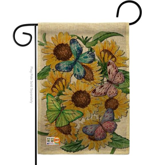 13 x 18.5 in. Butterflies on Sunflower Burlap Spring Floral Impressions Decorative Vertical Double Sided Garden Flag