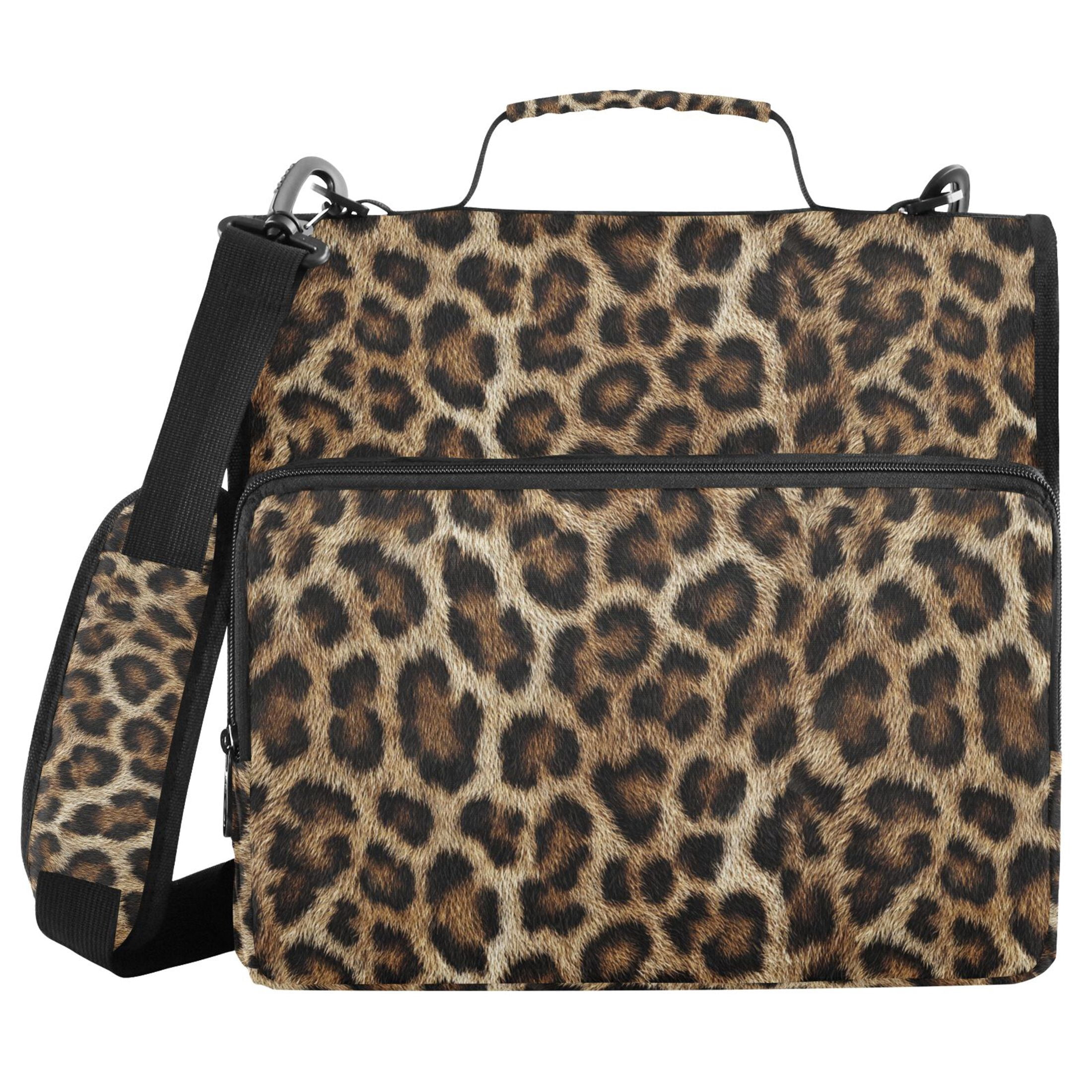Zipper Binder Leopard Print 1.5 Inch Binder Folder Bag with Shoulder Strap and Handle
