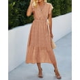 thumbnail image 2 of Women Summer Bohemian Floral Casual Wrap V Neck Ruffle Cap Sleeveless Belt A-Line Pleated Hem Midi Sun Dress White, 2 of 8