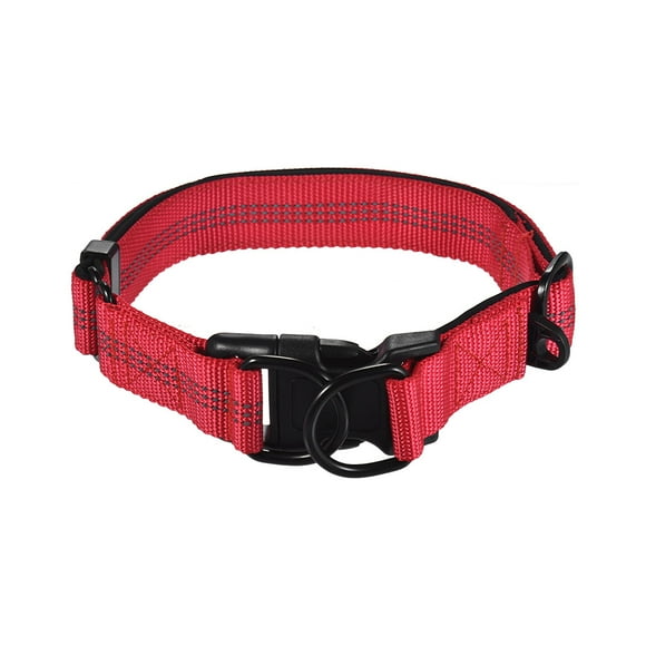 Strong Durable Dog Collar Dual D-ring Nylon Length Adjustable Reflective Strips Comfortable Neck Pet Collars for Large Medium Dogs