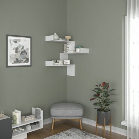Ada Home Decor Furniture 24" 3 Tier White Walker Modern Wall Shelf